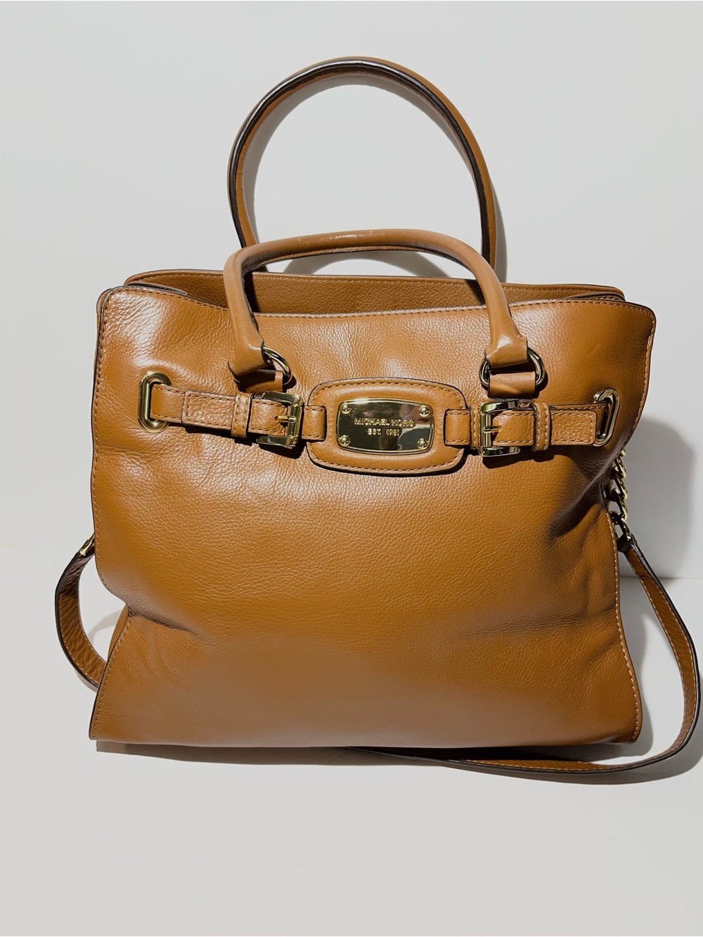 😍 Michael Kors Caramel Leather Shoulder Satchel Bag with Gold Hardware